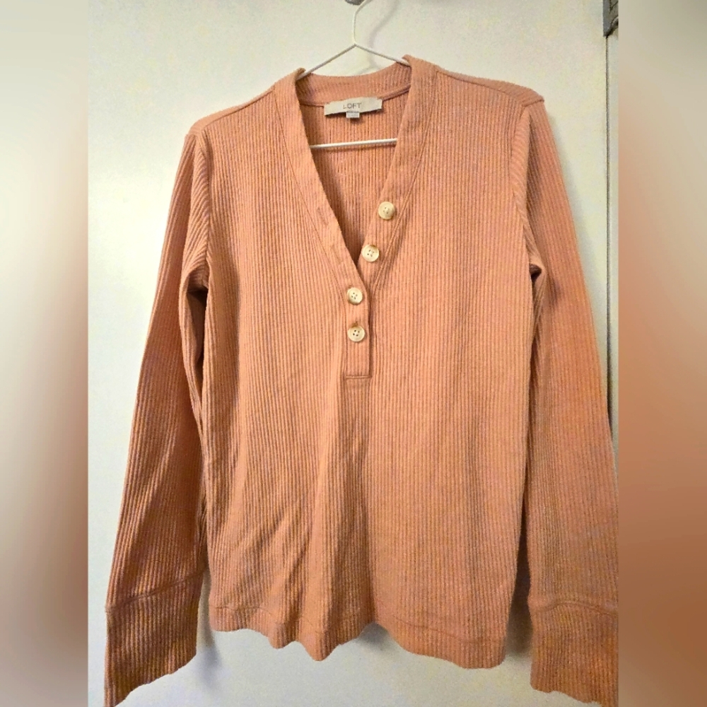 Loft Salmon-colored‎ Button-Up Henley